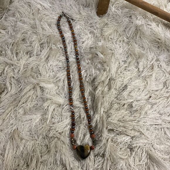 Handmade Tigers Eye-Goldstone-Hematite  Heart Necklace - Picture 7 of 11